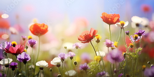 Colorful floral meadow background, Field full of flower natural background