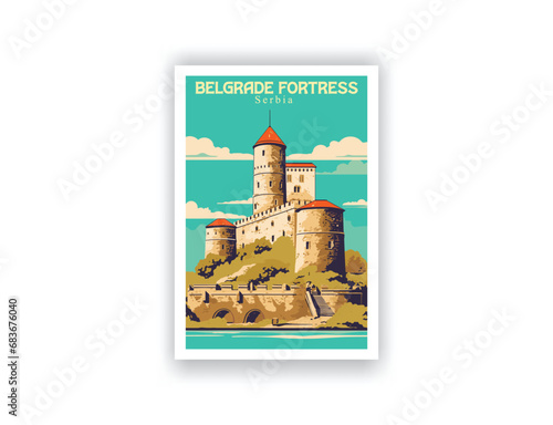 Belgrade Fortress, Serbia. Vintage Travel Posters. Vector illustration. Famous Tourist Destinations Posters Art Prints Wall Art and Print Set Abstract Travel for Hikers Campers Living Room Decor  photo