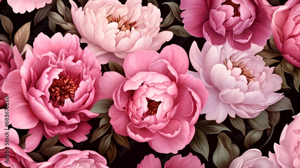 Seamless pattern with peony flowers. Floral background. Seamless pattern with peony flowers. Floral background.