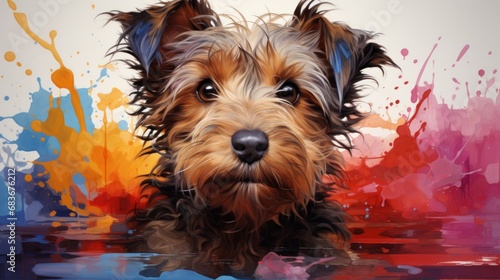 A lively puppy portrayed in vibrant watercolors. digital illustration. Generative AI