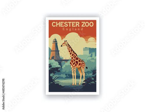 Chester Zoo, England. Vintage Travel Posters. Vector illustration. Famous Tourist Destinations Posters Art Prints Wall Art and Print Set Abstract Travel for Hikers Campers Living Room Decor 