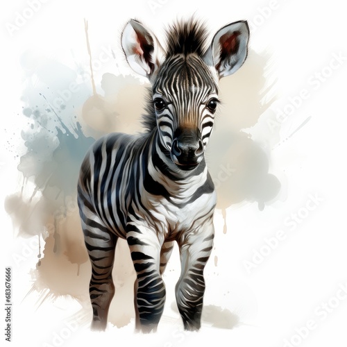 Baby Zebra Watercolor Illustration isolated background. digital illustration. Generative AI