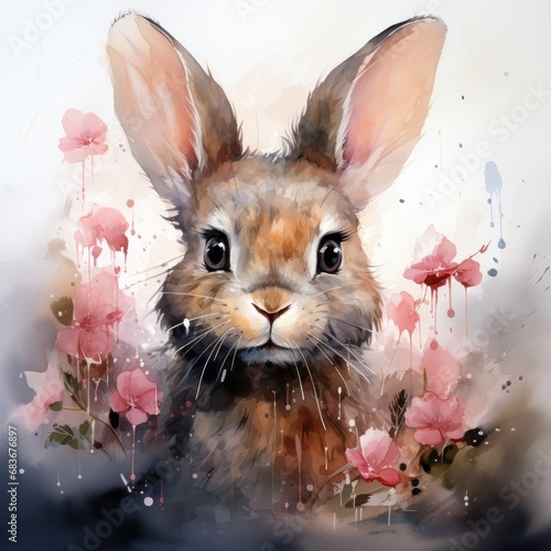 Bunny watercolors isolated background. digital illustration. Generative AI