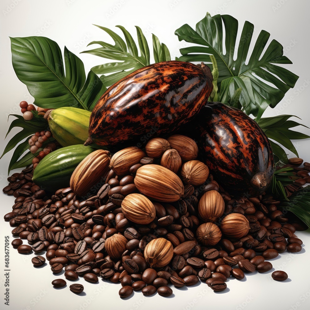 Chocolate Ingredients Cocoa Pods Beans Mass, Isolated On White