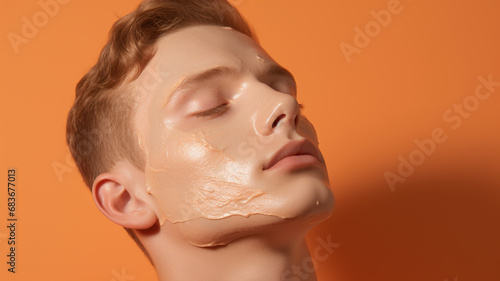 A man applies a clay mask to his face. A man applies a cosmetic cream to his face. Men’s grooming. Mens cosmetics photo, beauty industry advertising photo.