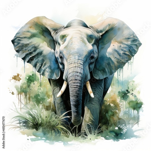 Elephant Watercolor Illustration isolated background. digital illustration. Generative AI