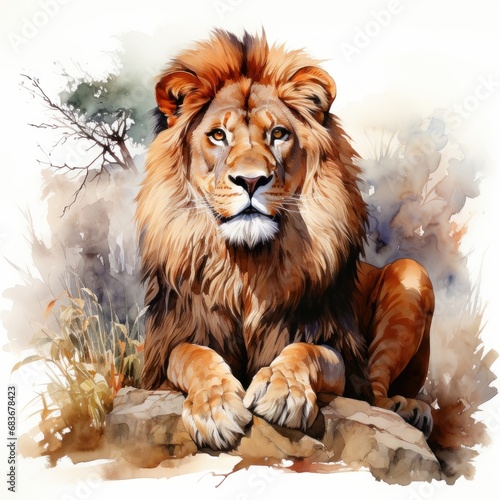Lion Watercolor Illustration isolated background. Generative AI  © Creative Sky