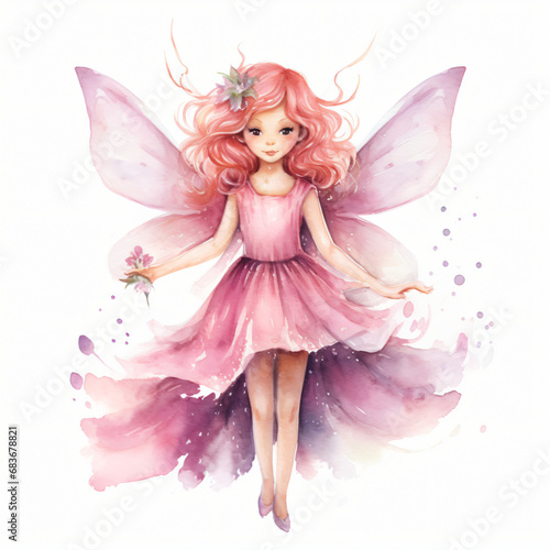 Watercolour Pink Fairy isolated on white background