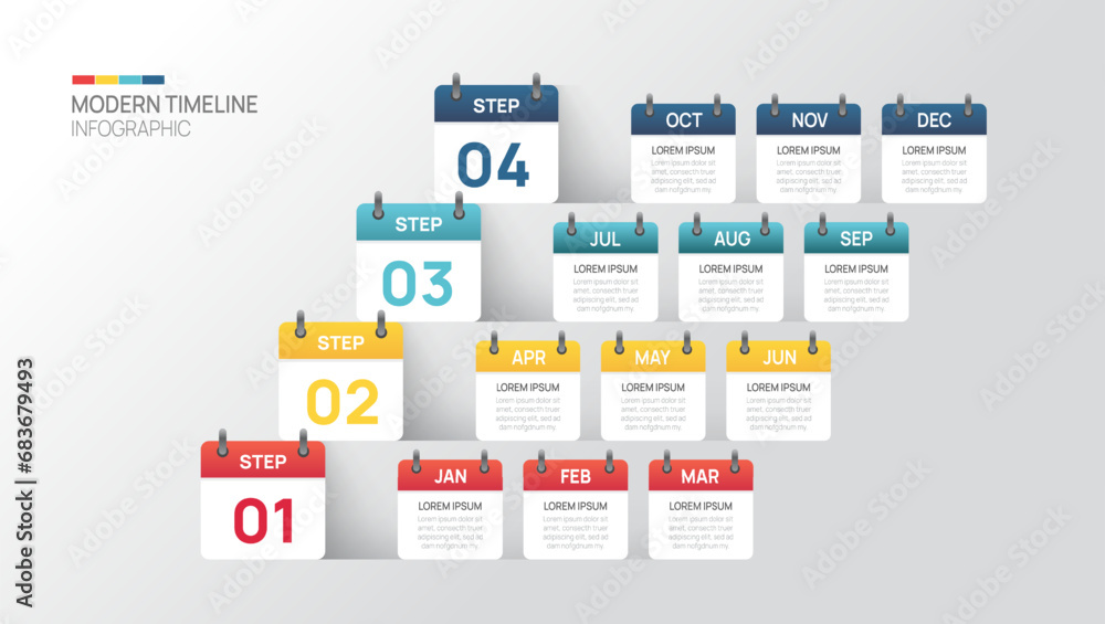 Business step timeline infographic calendar template. Modern milestone ...