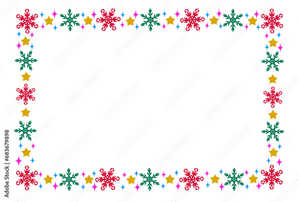 クリスマスイメージのおしゃれなフレーム　雪の結晶　素材　シンプル　飾り枠　飾り罫