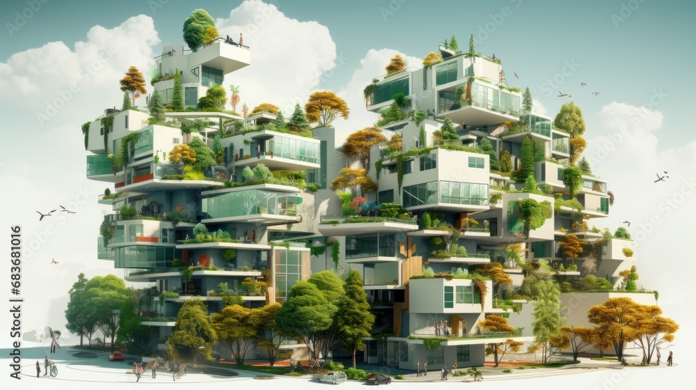 Obraz premium The future of construction sites: added ecological value through building decoration, balconies