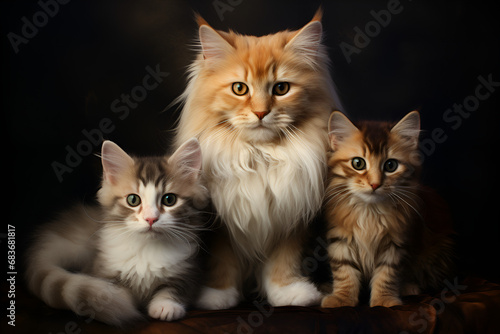  A group of different color kittens - AI Generated Sweet Adorable Cute Kittens Awaiting Adoption A royal orange fur kitten with its mother, photorealistic,Ai