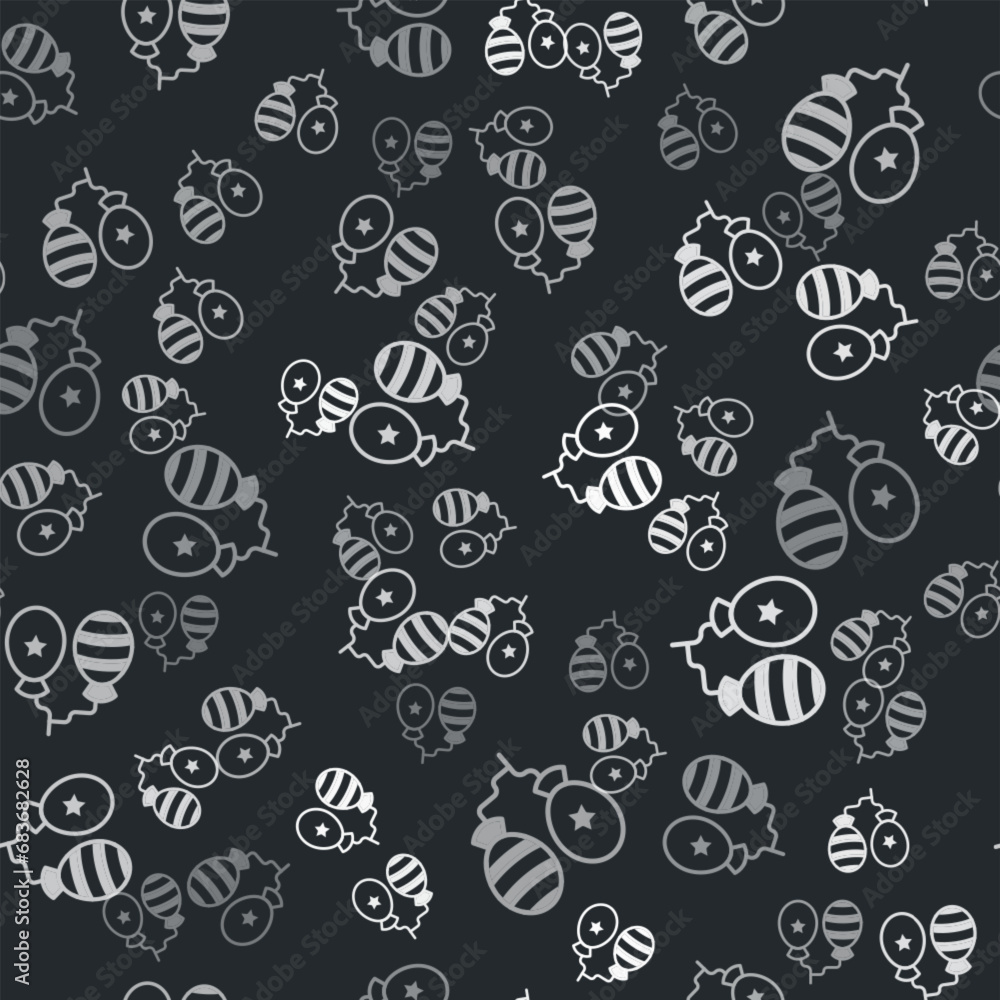 Grey Balloons with ribbon icon isolated seamless pattern on black background. Happy Easter. Vector Grey Balloons with ribbon icon isolated seamless pattern on black background. Happy Easter. Vector