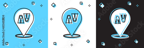 Set Rubber flippers for swimming icon isolated on blue and white, black background. Diving equipment. Extreme sport. Diving underwater equipment. Vector