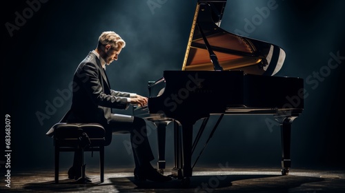 Elegant Solo Piano Recital: Maestro's Performance on Stage in Concert Hall photo