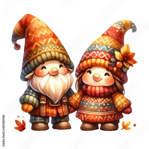 couple autumn fairy gnomes thanksgiving day clipart