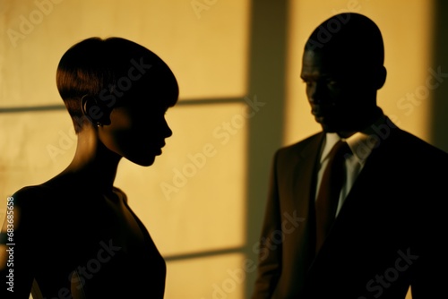 Silhouetted African Couple in Elegant Evening Attire with Warm Backlight