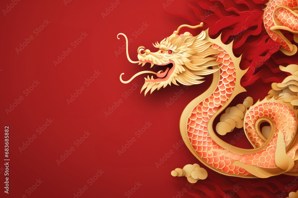 Obraz premium Red Dragon Background with room for text created with Generative AI technology
