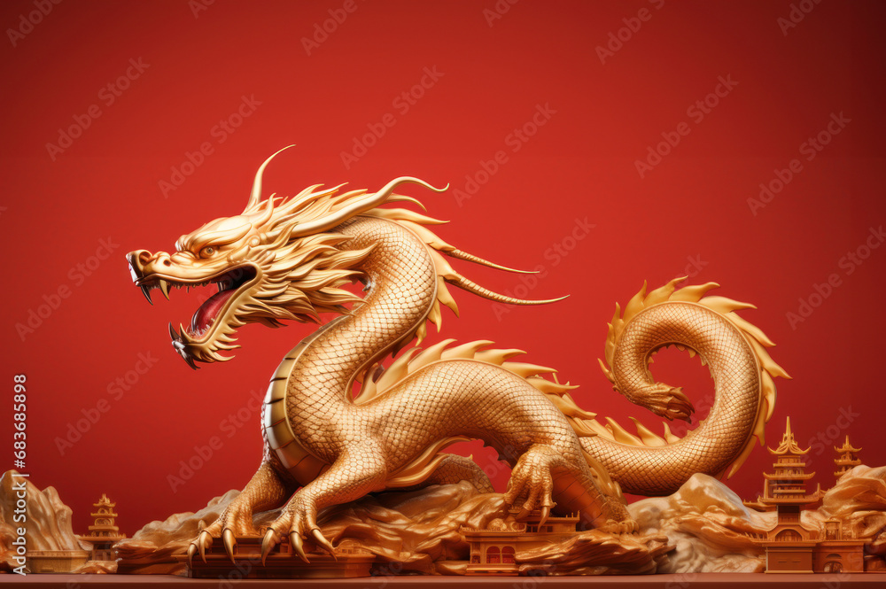 Fototapeta premium Red Dragon Background with room for text created with Generative AI technology
