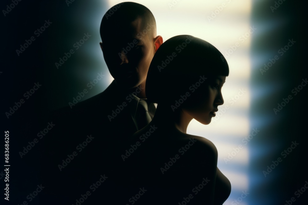 Silhouetted Couple Against Moody Gradient Backdrop