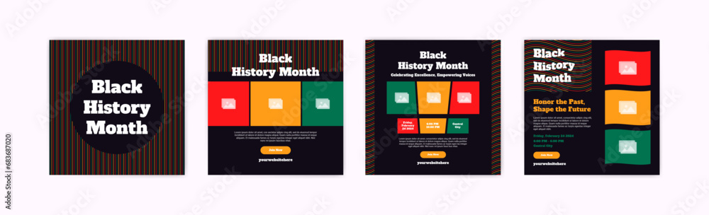 Collection of black history month social media posts. Celebrating black history month. - obrazy, fototapety, plakaty 