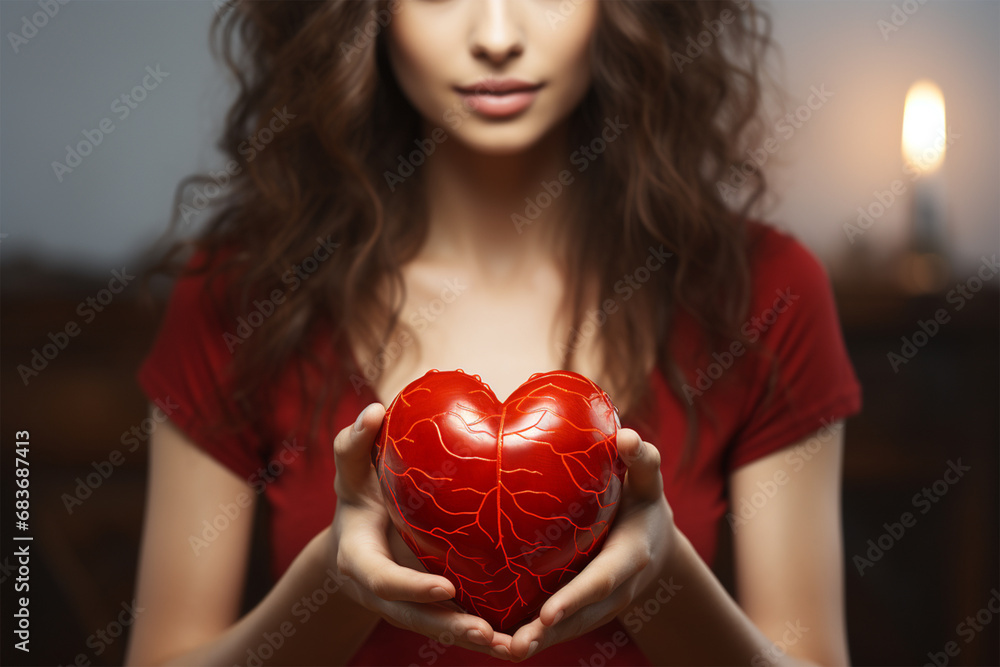 Naklejka premium Woman holding red heart
