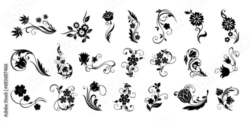 Styling daisy floral and flower silhouettes ornamental of vector icon set collection