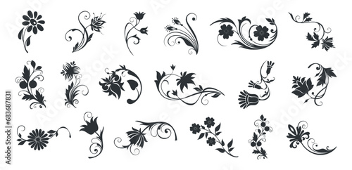 Styling daisy floral and flower silhouettes ornamental of vector icon set collection