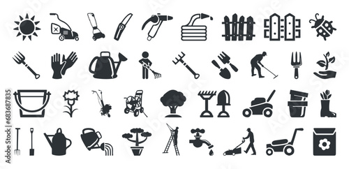 Set of gardening icons collection isolated on a white background.