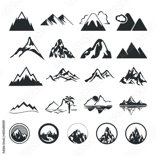 Mountain silhouette vector icon set collection with different concepts.