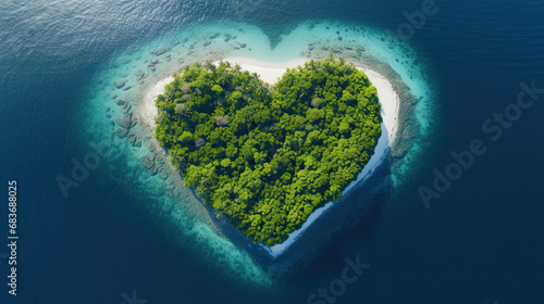 aerial view of the heart shaped island. valentine concept