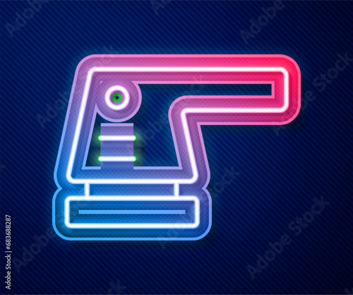 Glowing neon line Electric sander icon isolated on blue background. Orbital sander. For floor and wooden planks sanding sandpaper. Vector