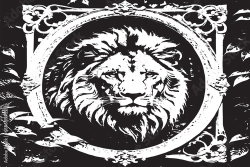 black texture of lion in grungy frame vector illustration
