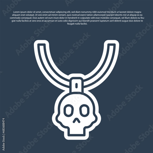 Blue line Necklace amulet icon isolated on blue background. Vector