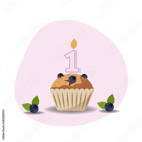 Obraz na płótnie first birthday cupcake with lit candle in shape of number one w salonie