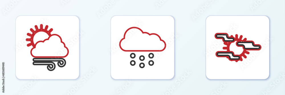 Set line Fog and sun, Windy weather and Cloud with snow icon. Vector Set line Fog and sun, Windy weather and Cloud with snow icon. Vector
