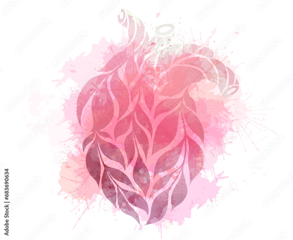 Φωτογραφία Vector watercolor clipart of pink human heart made of leaves with dye splashes isolated from background