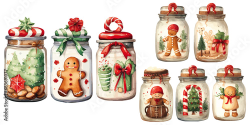 colorful christmas cookie jar watercolor vectors