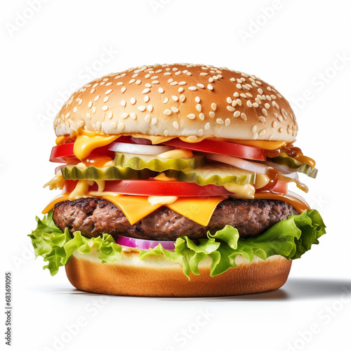 mouthwatering hamburger placed on a clean white background
