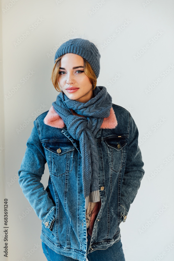 Beautiful woman in winter clothes and knitted hat Beautiful woman in winter clothes and knitted hat