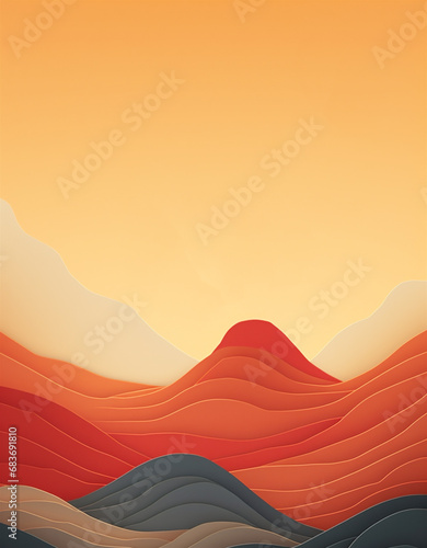 Sunset or Sunrise Paper landscape mountain. Layered papercut creative vector 3d nature image stock illustration