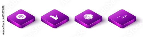Set Isometric Car brake disk, handbrake, Steering wheel and Windscreen wiper icon. Vector