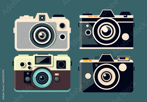 Rertro vintage camera flat illuatrstion vector classic style old lens collection photo