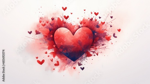 Illustration of a red heart with many small hearts around it. Art. Love. Valentine's day. Celebration. Image generated with AI