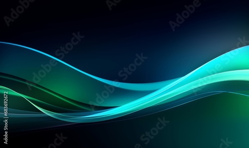 Digital technology green blue geometric curve abstract poster web page PPT background, Generative AI