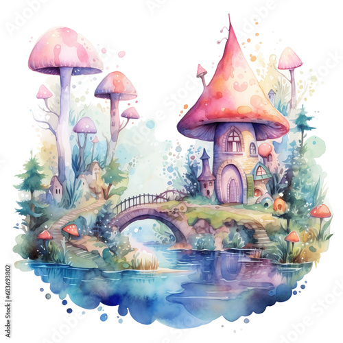 watercolor, castle, tower, fantasy, architecture, building, art, kingdom, palace, medieval, landmark, history, beautiful, painting, fairy tale, dream, mushroom, magical, story, ancient, illustration, 