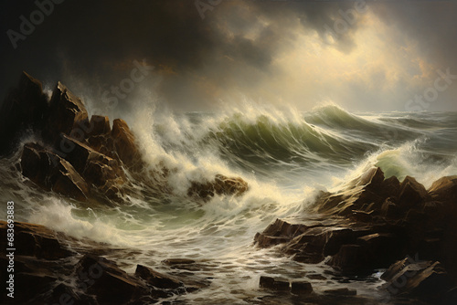 a stormy seascape, oil painting