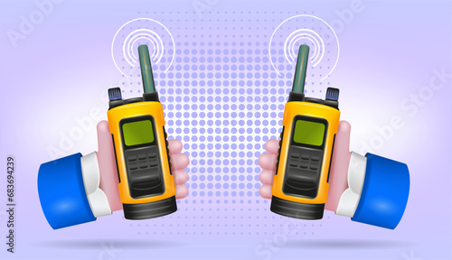 Portable walkie-talkie. Means of communication for law enforcement agencies, vector image.