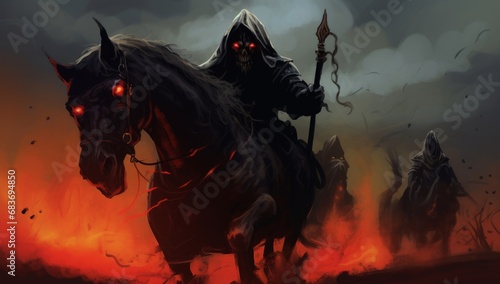 Digital illustration painting design style the four horsemen The Four Horsemen of the Apocalypse, Generative AI photo