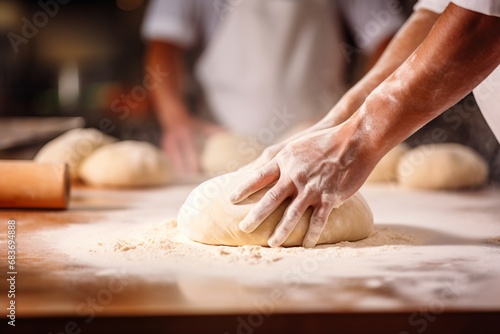 Close-up of skilled hands expertly kneading dough